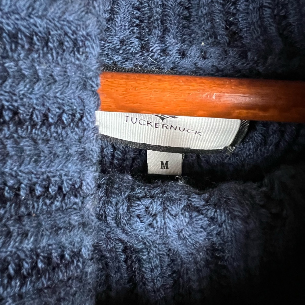 Tuckernuck Navy Striped Sankaty Turtleneck Sweater with Gold Buttons - Picture 6 of 12